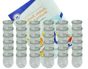 36er Set Weck Gläser 220 ml Tulpengläser mit 36 Glasdeckeln incl. Diamant Gelierzauber Rezeptheft