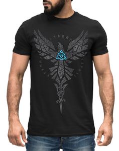 Herren T-Shirt Rabe Munin Raven Odin Valknut Valhalla Wikinger Nordmänner Mythologie Runen Neverless® schwarz XXL