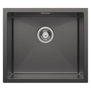 CECIPA spülbecken schwarz, einbauspüle 50x44cm, Küchenspüle inkl. Überlauf und schnell Ablaufgarnitur, Langlebig und stilvoll spülen küche  Unterschrank-Anthrazit