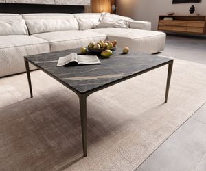 DELIFE Couchtisch Levente 85x85 cm Keramik Laminam®Noir Desir Braun Gestell Metall Effektfinish Titan