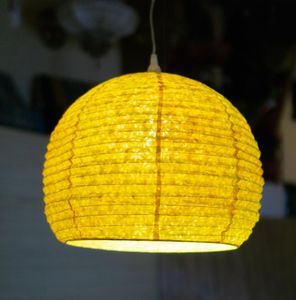 Halbrunder Lokta Papierlampenschirm, Boho Hängelampe Coronada - Ø 40 cm Gelb, Lokta-Papier, Asiatische Lampenschirme aus Papier & Stoff