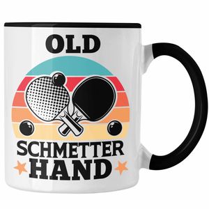 Trendation - Tennis Tasse Geschenk für Tennisspieler mit Spruch für Männer Frauen Old Schmetterhand Tennis-Trainer Coach (Schwarz)