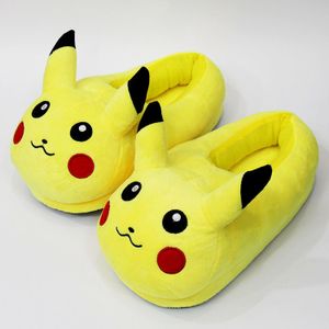 Herren Damen Anime Pokémon Plüsch Hausschuhe Pikachu Baumwoll Hausschuhe Paare Warm Slippers Smiling Gelb Gr.35-42