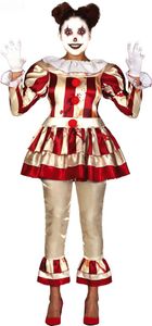 Klaun Halloween Kostým pre dospelých Horor Klaun Strašidelný vzhľad Karneval Party Krvavé strašidelné hororové predstavenia Maškarný cirkus, Veľkosť: 42 - 44 (L) Farba: béžová