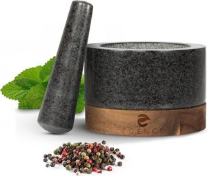 ECENCE Mörser mit Stößel aus Granit & Akazienholz Ø11cm Massiver Steinmörser für Kräuter & G ECENCE Mörser mit Stößel aus Granit & Akazienholz Ø11cm Massiver Steinmörser für Kräuter & G