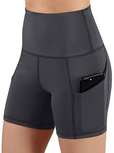 ydance Damen Hohe Taille Hüften Yoga Sport Shorts Fitness Strumpfhosen,Farbe: Dunkelgrau,Größe:L