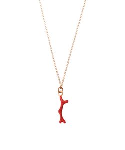 Korallen-amulett-halskette – 38 + 5 cm – roter emaille – vergoldet