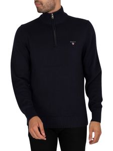 GANT Herren Lässiges Baumwoll-Sweatshirt mit halbem Reißverschluss, Blau XL