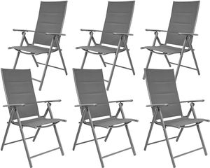 BRUBAKER 6er Set Gartenstühle Riva - Faltstühle klappbar- 7-Fach verstellbare Rückenlehnen - wetterfeste Klappstühle - Grau