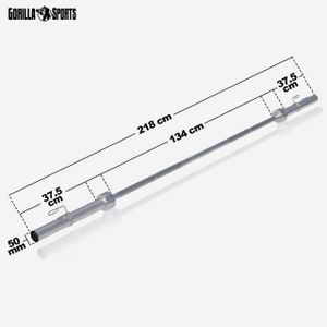 GORILLA SPORTS® Langhantelstange - 218 cm, Olympische, Ø 50 mm, bis 272 kg Belastbar, inkl. 2 Federverschlüssen, Gerändelt, Verchromt - Olympia Hantelstange, Langhantel, Langhantel-Stange