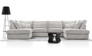 Polsterecke "U" – Hochwertiges Und Großes Ecksofa Für Das Wohnzimmer, Robuster Holzrahmen, Inklusive Rückenkissen, Moderne Wohnlandschaft Size: 407x228x93 cm, Esche