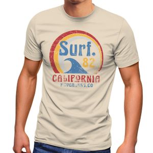 Herren T-Shirt Surf Logo California USA Welle Surfing Style Aufdruck Print Fashion Streetstyle Neverless® natur M