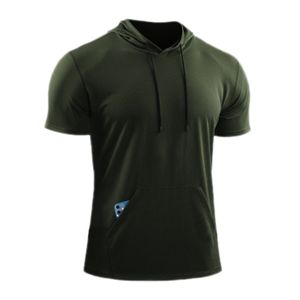 Herren Kapuzen Kurzarm Casual Tops Hemden Slim Muscle Jumper Bluse Pullover,Farbe: Armeegrün,Größe:3XL