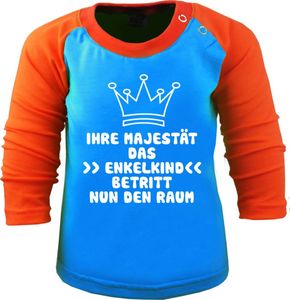Baby / Kinder Baseball Langarm T-Shirt (Farbe: atoll-orange ) (Gr. 86/98 ) Seine Majestät das Enkelkind