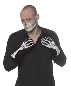 handschuhe Skelett Polyester schwarz/weiß Größe XL