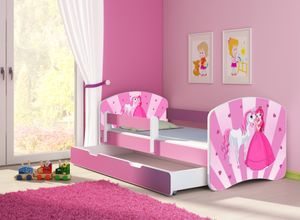 ACMA Jugendbett Kinderbett Junior-Bett Komplett-Set mit Matratze Lattenrost und Rausfallschutz Rosa 08 Princess 180x80 + Bettkasten