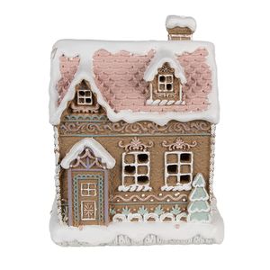 Clayre & Eef Lebkuchenhaus mit LED 13x10x16 cm Braun Kunststoff