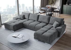 BroMARKT Ecksofa NUBES mit Schlaffunktion Bettkasten Kissen Couch Sofa U-Form, Grau