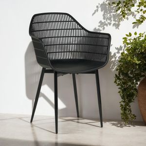 Gartenstühle MARGHERITA im 4er Set in schwarz. Balkonstühle mit Sitzschale aus Kunststoff & Gestell aus pulverbeschichtetem Alu. UV-beständige & wetterfeste Terrassenmöbel.