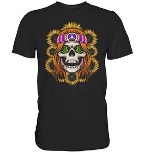 Hippie Totenkopf Sonnenblumen T-Shirt Gärtner Geschenk Garten – Black / XXL