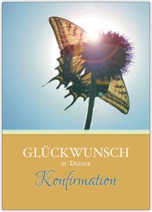 Sonnige Glückwunschkarte zu Deiner Konfirmation mit Schmetterlingsmotiv