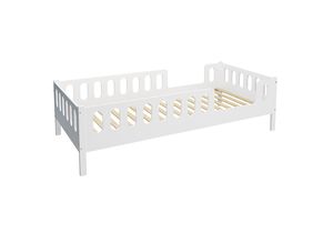 LARS Kinder- & Jugendbett 200x90 cm - Weiß, Klassisches Design, Flexibler Rausfallschutz mit Eingang