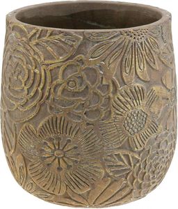 Blumentopf Ø21cm H22,5cm Vintage Gold Blüten Relief Keramik Übertopf für Dekopflanzen