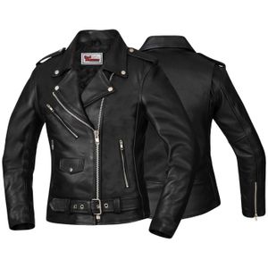 Damen Lederjacke Motorradjacke Rockerjacke Chopper Brando Jacke, Größe:L