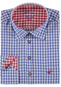 OS Trachten Herren Hemd Langarm Trachtenhemd mit Liegekragen Pasevu, Größe:37/38, Farbe:mittelblau