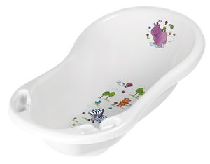 Baby Badewanne 84 cm ohne Stöpsel Hippo weiß + Waschhandschuh Babywanne