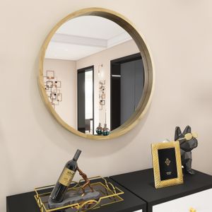 Badspiegel Ø 76.5cm, Spiegel mit Holzrahmen, Wandspiegel, rund