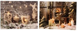 2 Stück LED Wandbild Weihnachten Kerze Elch beleuchtet je 30cm x 40cm Sterne