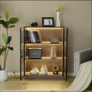 Flieks Glasvitrine mit LED-Beleuchtung, Vitrinenschrank mit 3-stufigen Einlegeböden, Sammlervitrine 80x32x106 cm, walnussfarben