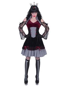 Schickes Gothic-Kostüm für Damen Halloweenkostüm schwarz-rot