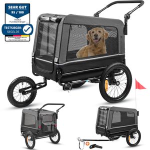 Hundeanhänger 3in1 Fahrradanhänger, Hundebuggy, Jogger für Hunde, großer Laderaum 240 Liter, Hundewagen mit Dual Federung, faltbar - anthrazit