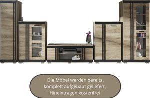 Wohnwand BRINX, Kleiderschrank, TV-Schrank, Vitrine, Kommode, Kombivitrine - Trüffel Eiche
