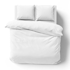 3 teilige Bettwäsche 200x200 cm Mikrofaser Premium Damast Gestreift Bettbezug Garnitur Set, Weiß