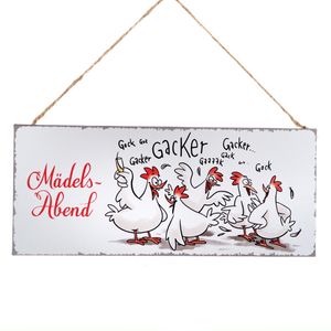 Metallschild Hühner Mädelsabend | 30x13 cm | Türschild Schild | Hänger Dekohänger