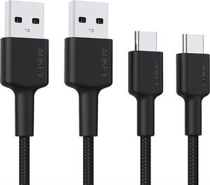 AUKEY CB-CMD29 USB Kabel 2m USB 2.0 USB A Kabel auf USB C  für Samsung Galaxy Note, Nexus, Nintendo, 2 Stücken in einer Packung, schwarze Farbe