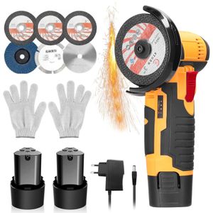 Miniszlifierka kątowa HDeye, akumulatorowa szlifierka kątowa 12 V z 2 × akumulatorami 1500 mAh, 4 tarczami tnącymi, 2 tarczami do cięcia metalu, 1 tarczą szlifierską, 1 ładowarką