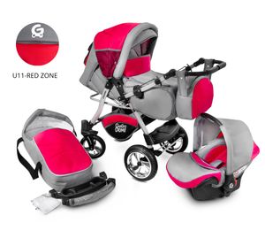 GaGaDumi Urbano Kombikinderwagen Kinderwagen Babyschale 3in1 System Autositz (U11-Red zone)