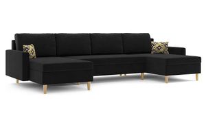 Ecksofa ETNA III 295 x 140 mit Schlaffunktion - Schlafcouch mit Bettkasten - Farben zur Auswahl - dekoratives Kissen - STOFF HAITI 17+AMBER 73 Schwarz