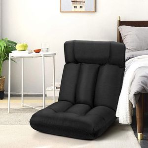 COSTWAY Bodenstuhl mit Verstellbarer Rückenlehne und Kopfstütze, Bodensessel mit Liegenfunktion, Bodenkissen gepolstert, Meditationsstuhl Fensterstuhl bis 150kg belastbar (Schwarz)