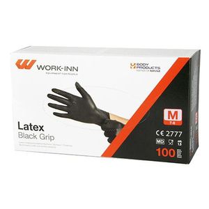 Work-Inn Latex Black Grip Einmalhandschuhe schwarz puderfrei (M, 100 Stück)