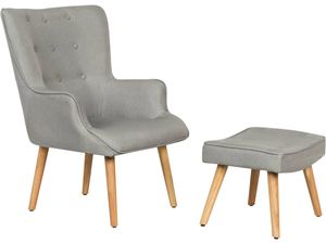 Sessel aus Stoff im skandinavischen Stil + Hocker "Odense" - Hellgrau