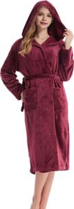 Damen Winternachthemd Dicker Flanell Warm Verstellbarer Schnürgürtel Einfarbig Kapuzentaschen Große Wasseraufnahme Lady Homewear Spa Hotel Bademantel