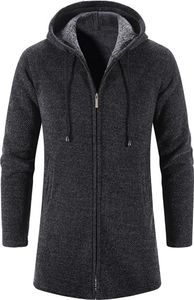 ASKSA Herren Strickjacke mit Kapuze Lang Gestrickt Cardigan Pullover Hoodie Kapuzenjacke Winter Fleecejacke, Dunkelgrau, L ASKSA Herren Strickjacke mit Kapuze Lang Gestrickt Cardigan Pullover Hoodie Kapuzenjacke Winter Fleecejacke, Dunkelgrau, L
