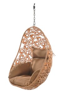 Kobolo Hängekorb Hängesessel Schwingkorb Swing Chair FLORAL mit Kissen ohne Gestell - Polyrattan - braun - Innenbereich geschützter Außenbereich