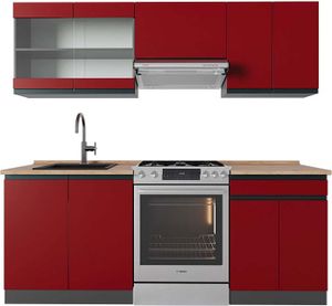 Vicco Küchenzeile R-Line, 200 cm , AP Eiche, Rot/Anthrazit