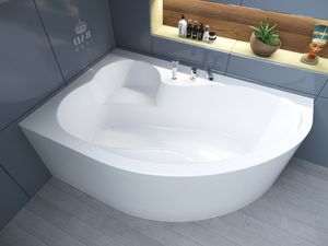 Badewanne Eckbadewanne 160x105 Links mit AcrylSchürze, Ablaufgarnitur & Füßen GRATIS | Komplettset 4in1 Original Acryl Wanne Siphon | BADLAND MEGA